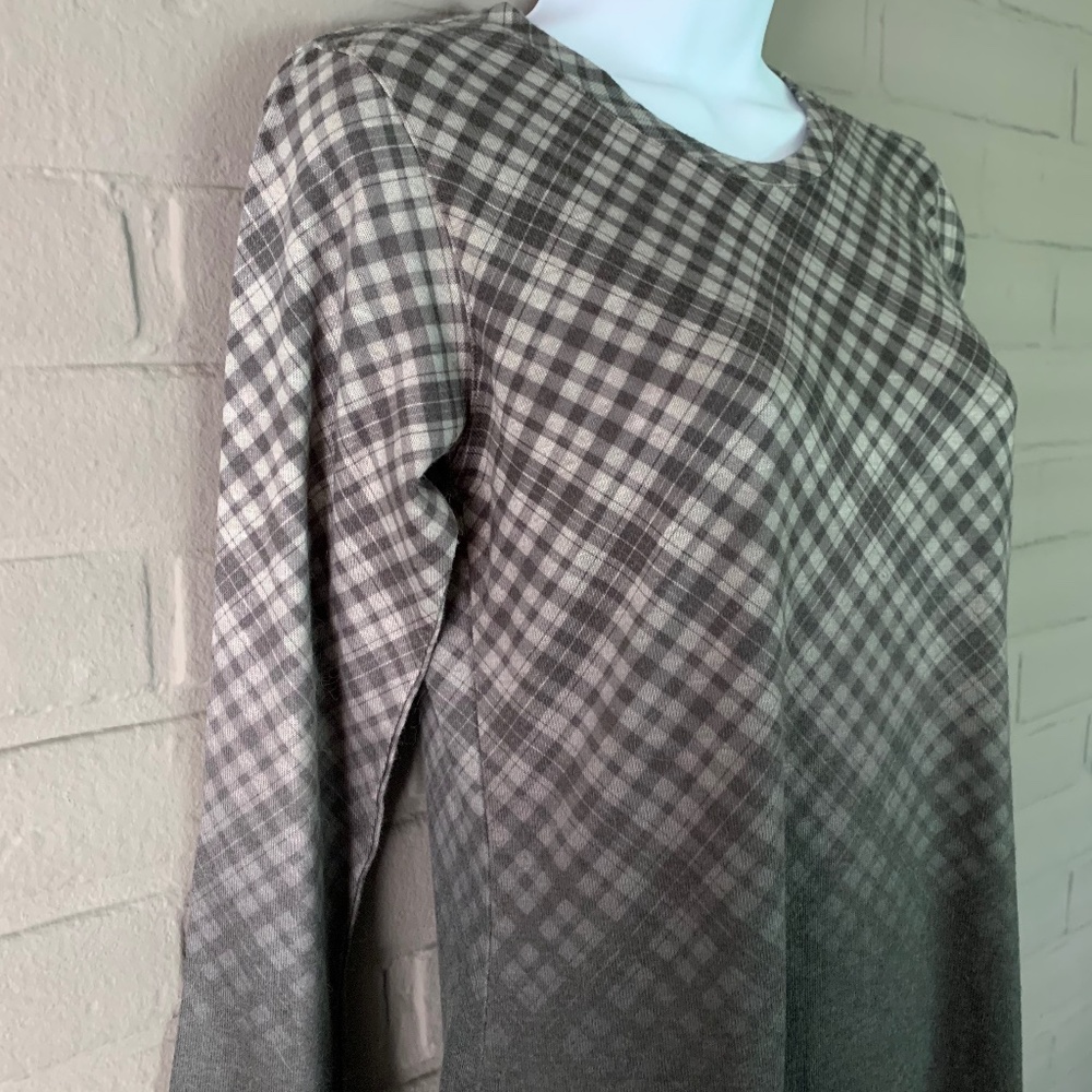 David Cline grey plaid ombre crew neck shirt. Sz L